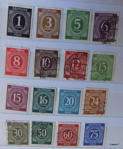 German - 1946 - Allied Occupation - Numerals - Mixed Lot of 16 Used and Unused Hinged stamps