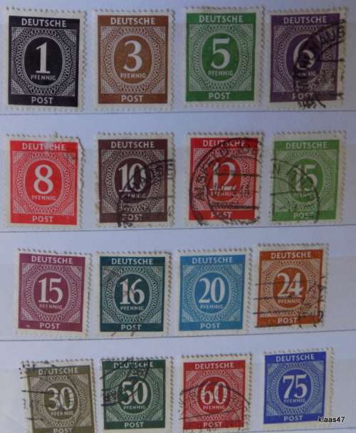 German - 1946 - Allied Occupation - Numerals - Mixed Lot of 16 Used and Unused Hinged stamps