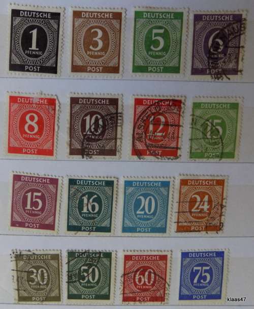 German - 1946 - Allied Occupation - Numerals - Mixed Lot of 16 Used and Unused Hinged stamps