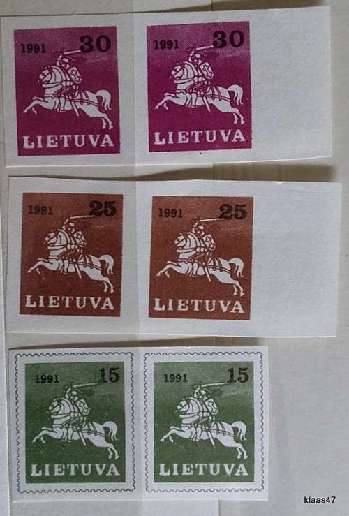 Lithuania -1991 - Defin Issue `Vytis` (`Lithuanian Rider`, `White Knight`) - 3 Unused Imperf pairs