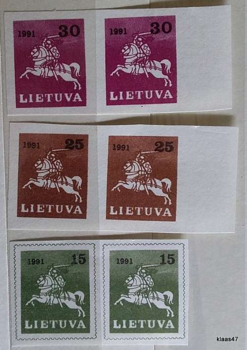 Lithuania -1991 - Defin Issue `Vytis` (`Lithuanian Rider`, `White Knight`) - 3 Unused Imperf pairs
