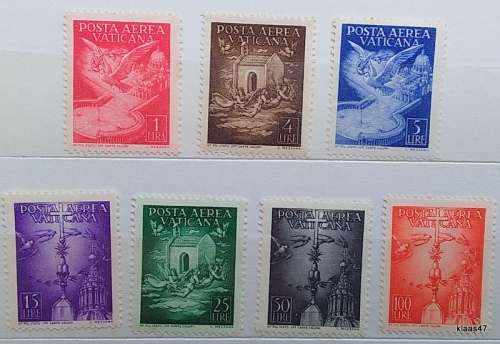 Vatican -1947 - Airmail - Set of 7 Unused hinged stamps