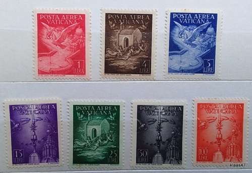 Vatican -1947 - Airmail - Set of 7 Unused hinged stamps