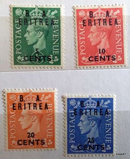 GB - 1951 - George VI - Overprinted `B.A. Eritrea` - 4 Unused Hinged stamps