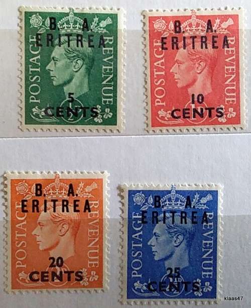 GB - 1951 - George VI - Overprinted `B.A. Eritrea` - 4 Unused Hinged stamps