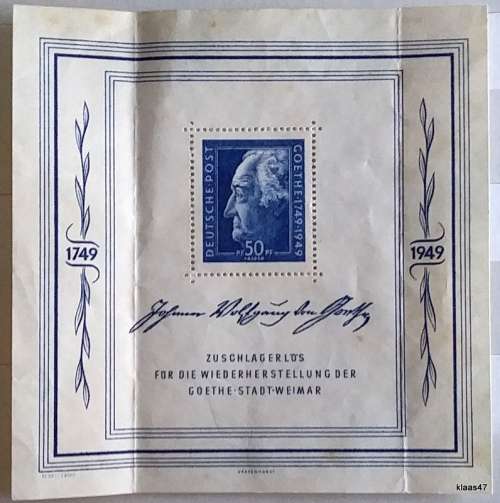 Germany - Soviet Zone - 1949 - Goethe Festival Week - Souvenir Sheet