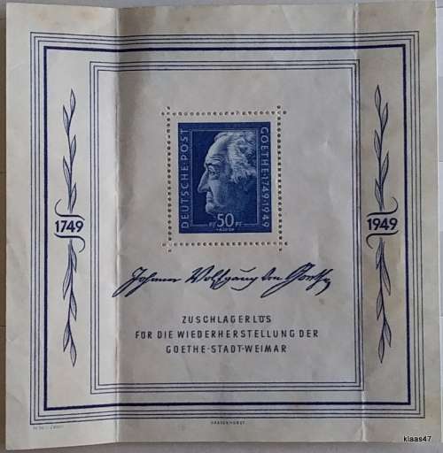 Germany - Soviet Zone - 1949 - Goethe Festival Week - Souvenir Sheet