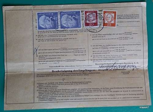 Germany - 1962 - Parcel Card - No. 930 Wangen (Allgau) - To Monat and Co, Cape Town