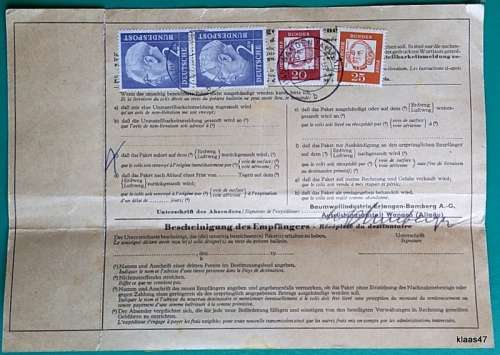 Germany - 1962 - Parcel Card - No. 930 Wangen (Allgau) - To Monat and Co, Cape Town