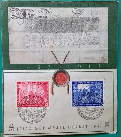 Germany - 1947 - Leipziger Messe Herbst Card - with 2 stamps - Cancellation date 7.9.47