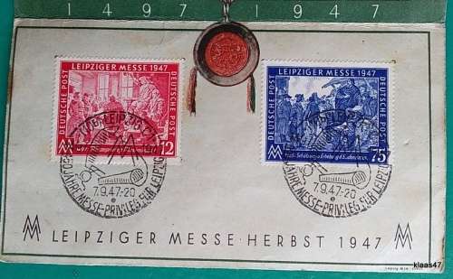 Germany - 1947 - Leipziger Messe Herbst Card - with 2 stamps - Cancellation date 7.9.47