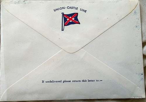 Union Castle Line Envelope - Stamped `Southampton Castle` - Date stamp St Helena AP 19 74 Jamestown