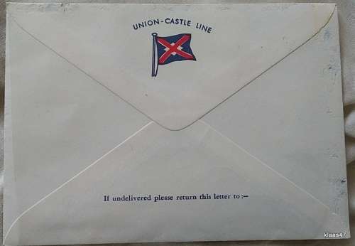 Union Castle Line Envelope - Stamped `Southampton Castle` - Date stamp St Helena AP 19 74 Jamestown