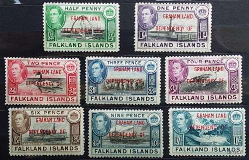 Falkland Islands - 1944 - GVI Pictorial set - Overprint: Graham Land - Set of 8 Unused Hinged stamps