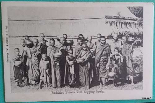 Postcard No 2 H. Stller and Co, Mandalay - 1900`s - Buddhist Priests with begging bowls