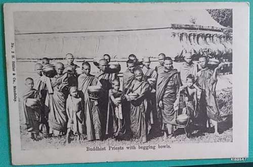 Postcard No 2 H. Stller and Co, Mandalay - 1900`s - Buddhist Priests with begging bowls