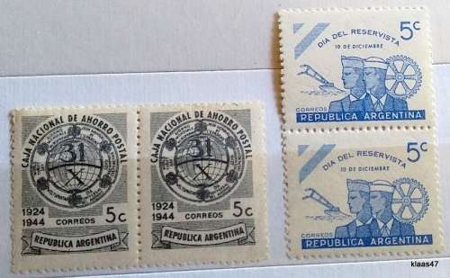 Argentine - 1944 - Dia del Reservista + Natiional Savings Bank Issue - Unused Pairs