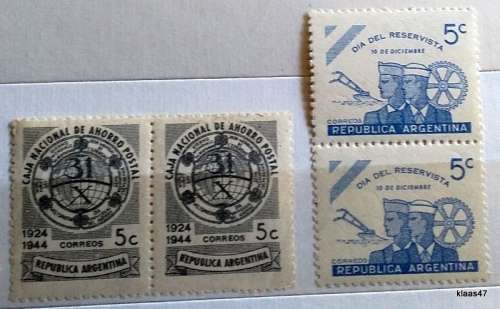 Argentine - 1944 - Dia del Reservista + Natiional Savings Bank Issue - Unused Pairs