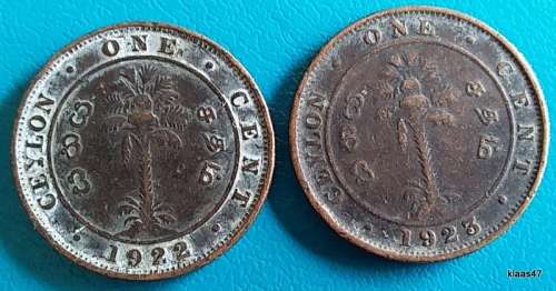 Ceylon - George V - 1922 and 23  - One cent x2 - Bronze