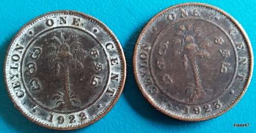 Ceylon - George V - 1922 and 23  - One cent x2 - Bronze
