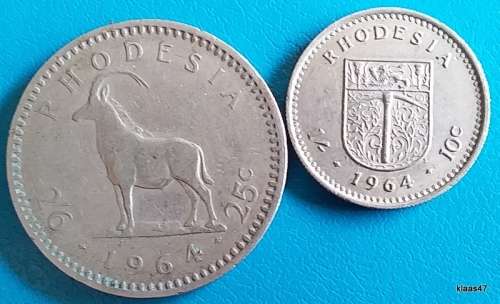 Rhodesia - 1964 - 2½ Shillings / 25 Cents - 1 Shilling / 10 Cents - Copper-nickel