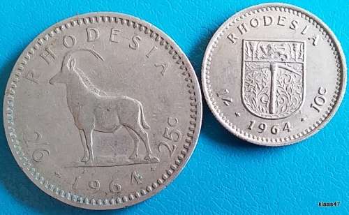 Rhodesia - 1964 - 2½ Shillings / 25 Cents - 1 Shilling / 10 Cents - Copper-nickel