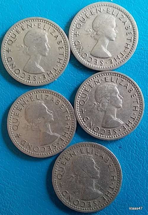 Rhodesia and Nyasaland  - Three Pence x 5 - 1955/57/62/63/64 - Copper-nickel