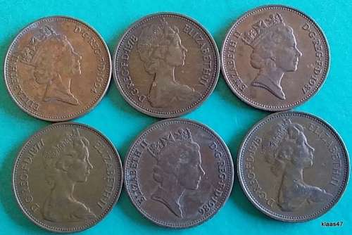 GB - Two Pence  x 6 - 1975/77/78/86/87/94 - Bronze