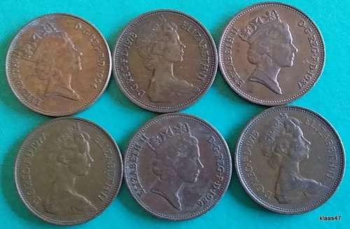 GB - Two Pence  x 6 - 1975/77/78/86/87/94 - Bronze