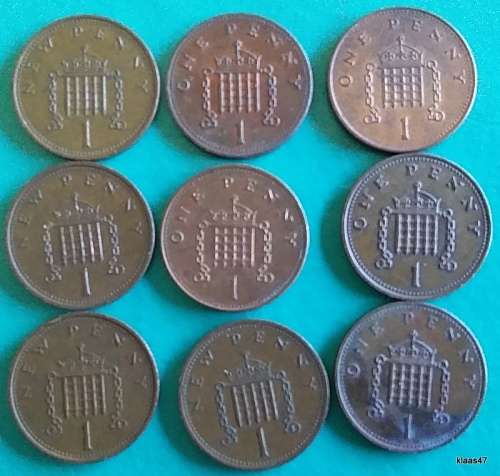 GB - Elizabeth II - 1 Penny x 9 - 1971x2/73/78/83/88/90/93/95 - Bronze