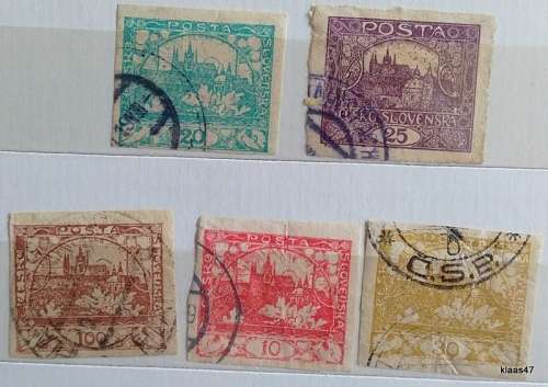 Czechoslovakia - 1919/20 - Pictorial Def - Imperforate - 5 used hinged stamps