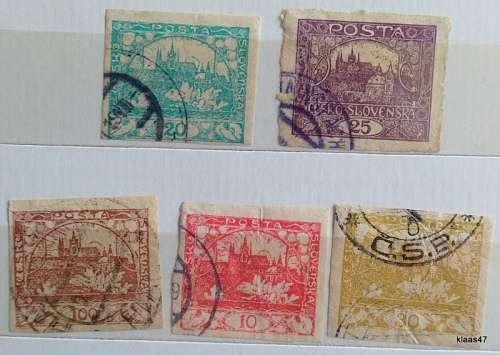 Czechoslovakia - 1919/20 - Pictorial Def - Imperforate - 5 used hinged stamps