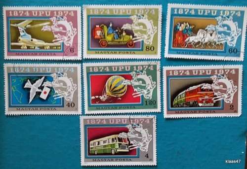 Hungary - 1974 - UPU Centenary - 7 Cancelled Hinged stamps