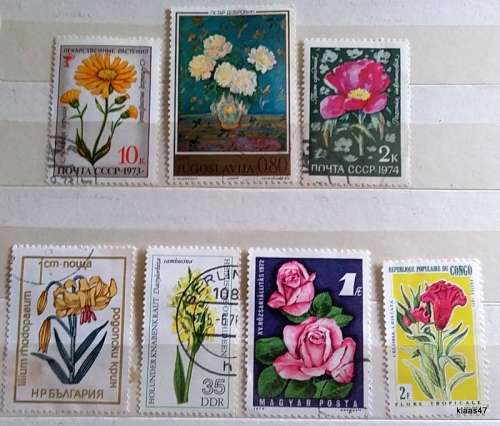 Theme: Flowers - Mixed Lot of 7 Used Hinged stamps
