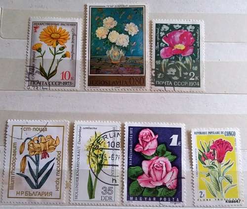 Theme: Flowers - Mixed Lot of 7 Used Hinged stamps