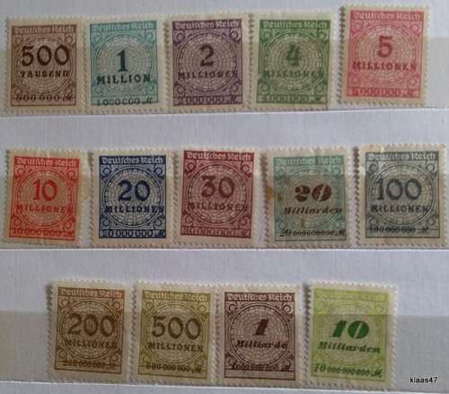 Germany - Weimar Republic - 1923 - Inflation issues - 14 Unused Hinged stamps