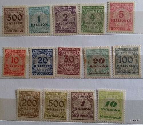 Germany - Weimar Republic - 1923 - Inflation issues - 14 Unused Hinged stamps