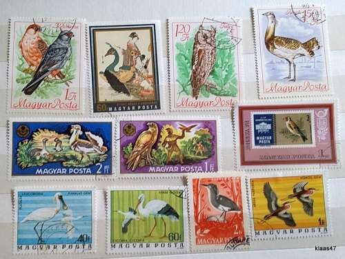 Hungary - Mixed Lot of 11 Used Hinged stamps - Theme: Birds