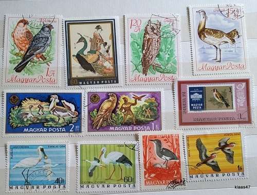 Hungary - Mixed Lot of 11 Used Hinged stamps - Theme: Birds