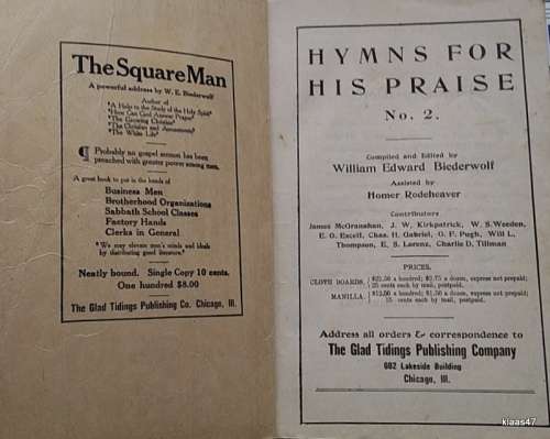 Hymns for His Praise. No 2. Revised (Music and lyrics) William Edward Biederwolf c 1910 - Paperback
