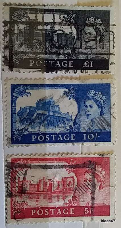 GB - Castles - High Values -  5/- 10/- GBP1 - 3 Used Hinged stamps