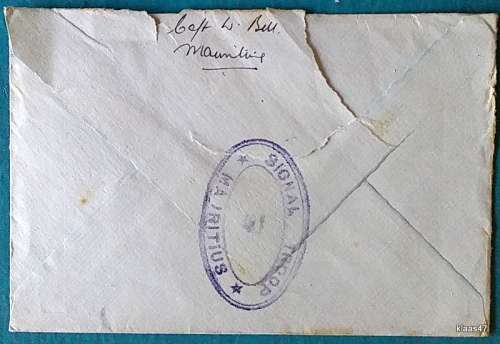 Envelope posted 1949 from Mauritius to Belfast Northern Ireland - Signal Troop Cachet