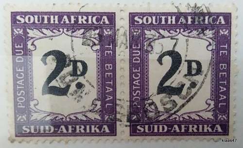 Union of South Africa - 1950-59 - 2D Postage Due (Pair) Used Hinged stamps