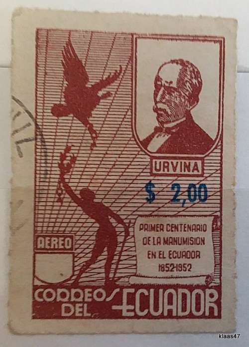 Ecuador - 1952 - Abolition of Slavery Centenary - 1 Imperf Used Hinged Airmail stamp