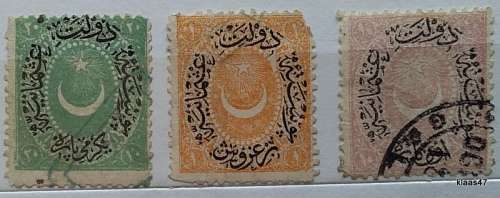 Turkey-  Ottoman - 1876 - Star and Crescent - 3 Used Hinged stamps