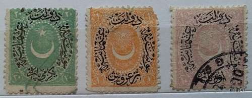 Turkey-  Ottoman - 1876 - Star and Crescent - 3 Used Hinged stamps