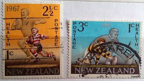 New Zealand 1967 Health Issue Rugby Football Set of 2 Used Hinged stamps