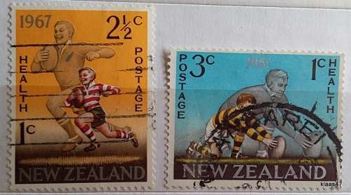 New Zealand 1967 Health Issue Rugby Football Set of 2 Used Hinged stamps