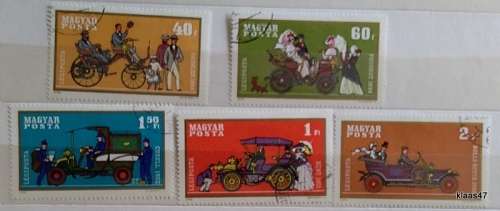 Hungary - 1970 - Vintage Cars - 5 Cancelled Hinged stamps