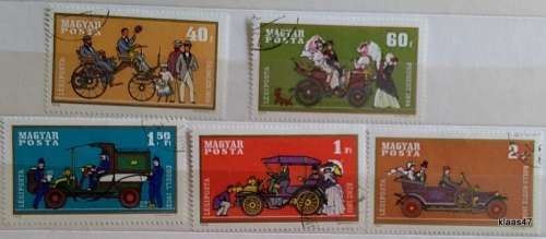 Hungary - 1970 - Vintage Cars - 5 Cancelled Hinged stamps